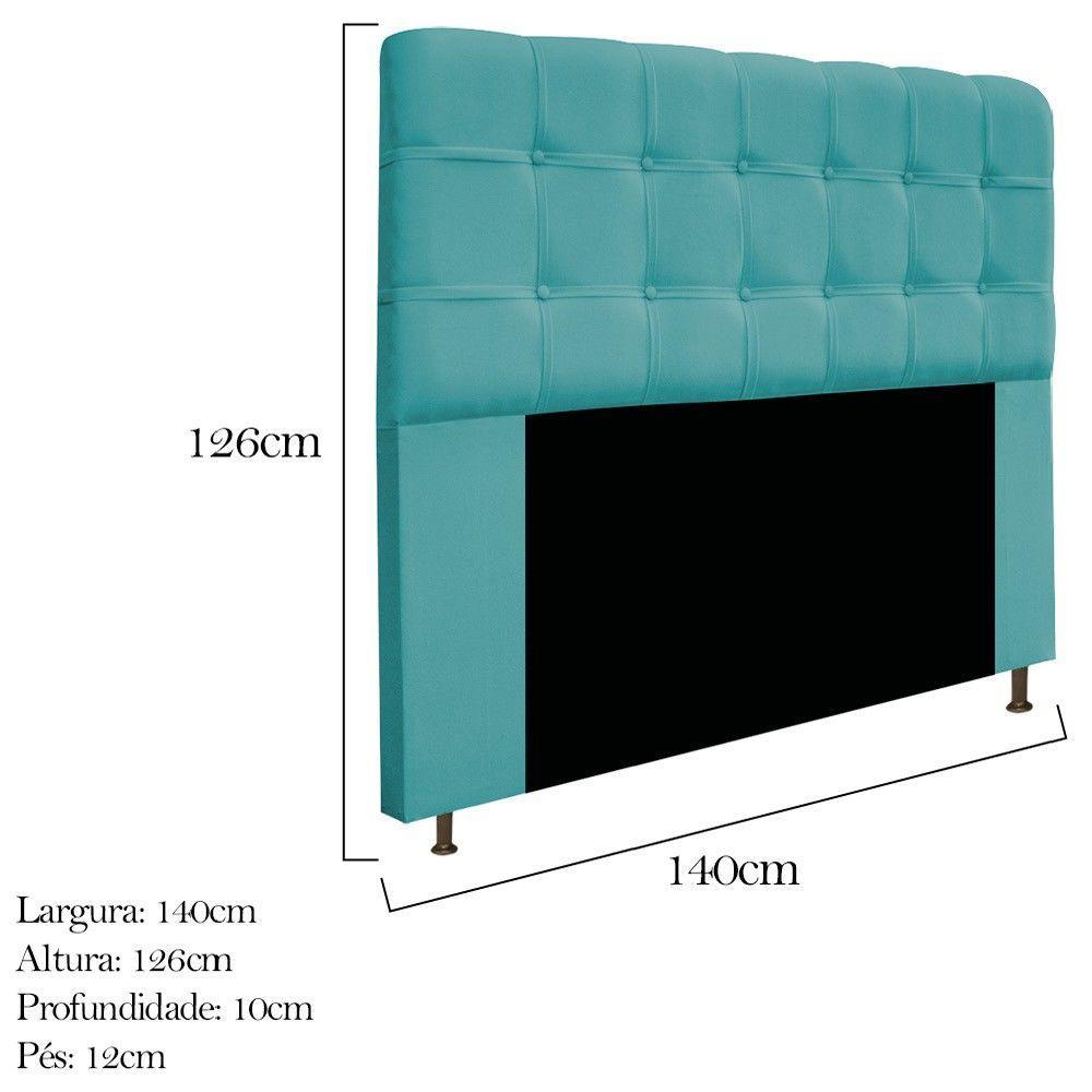 Cabeceira140 Cm Casal Com Botonê Suede Azul Turquesa - 2