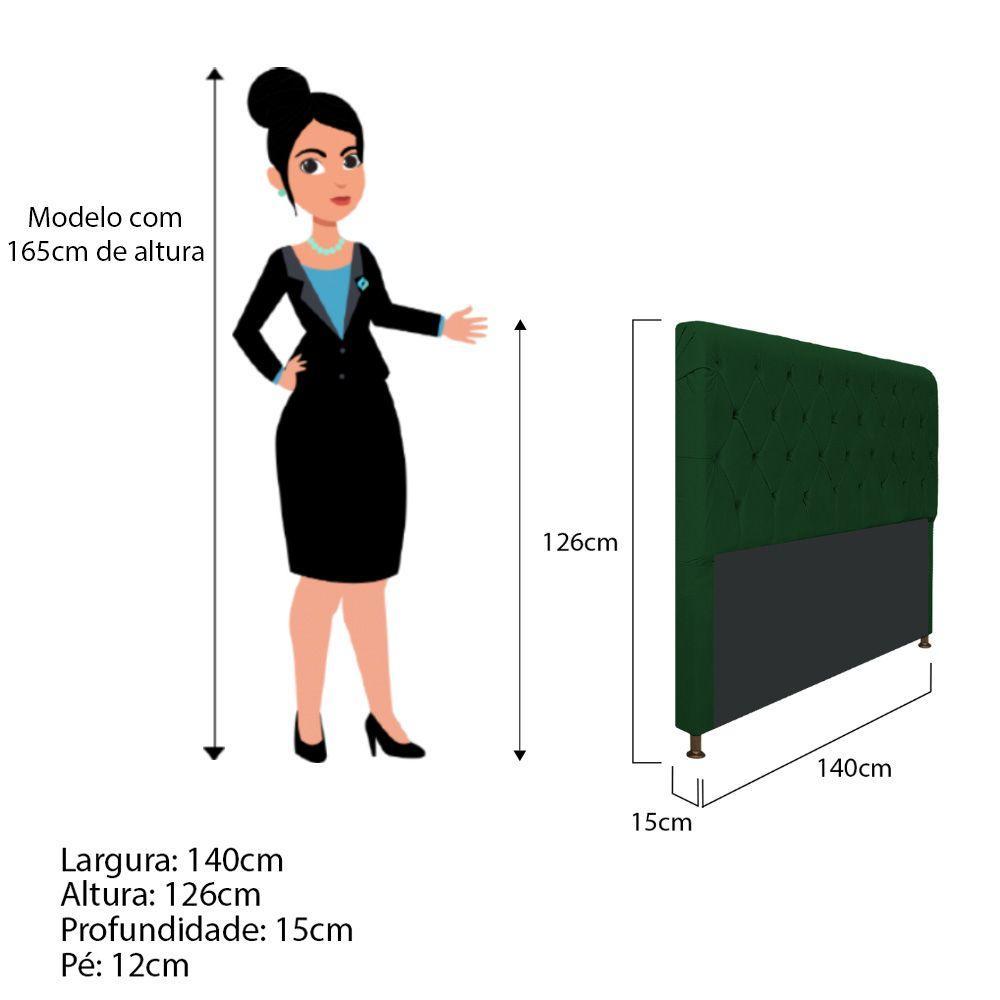 Cabeceira Cristal 140 Cm Casal Com Capitonê Suede Verde - 2