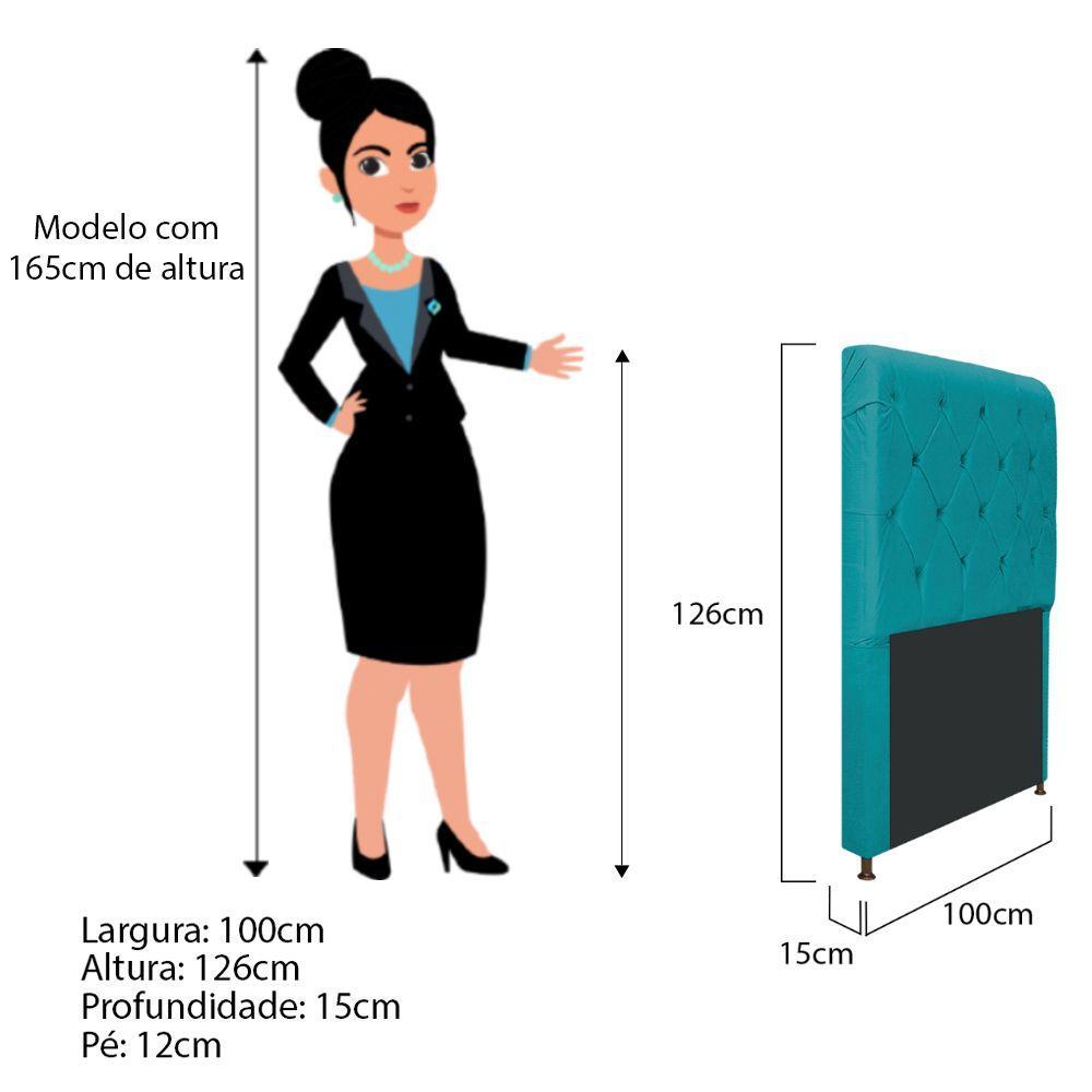 Cabeceira Cristal 100 Cm Com Capitonê Suede Azul Turquesa - 2