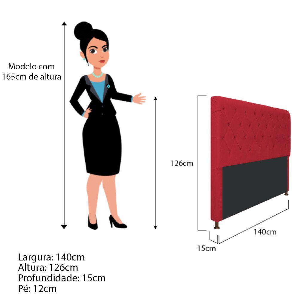 Cabeceira Cristal 140 Cm Casal Com Capitonê Suede Vermelho - 2