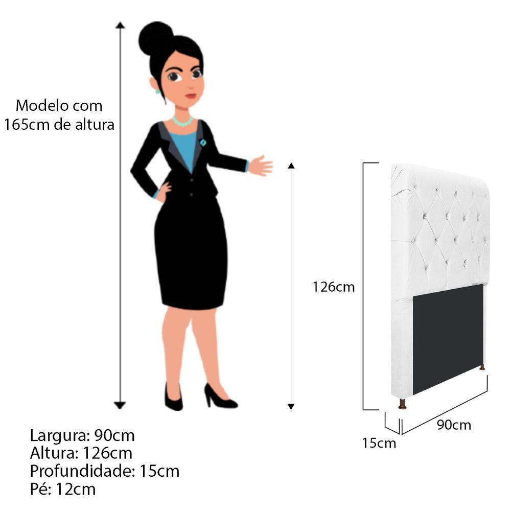 Cabeceira Cristal 90 Cm Solteiro Com Capitonê Suede Branco - 2