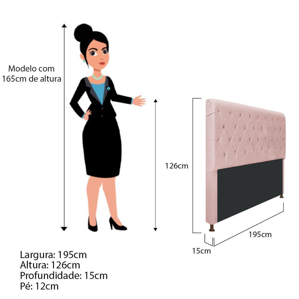 Cabeceira Cristal 195 Cm King Size Com Capitonê Suede Rosê - 2