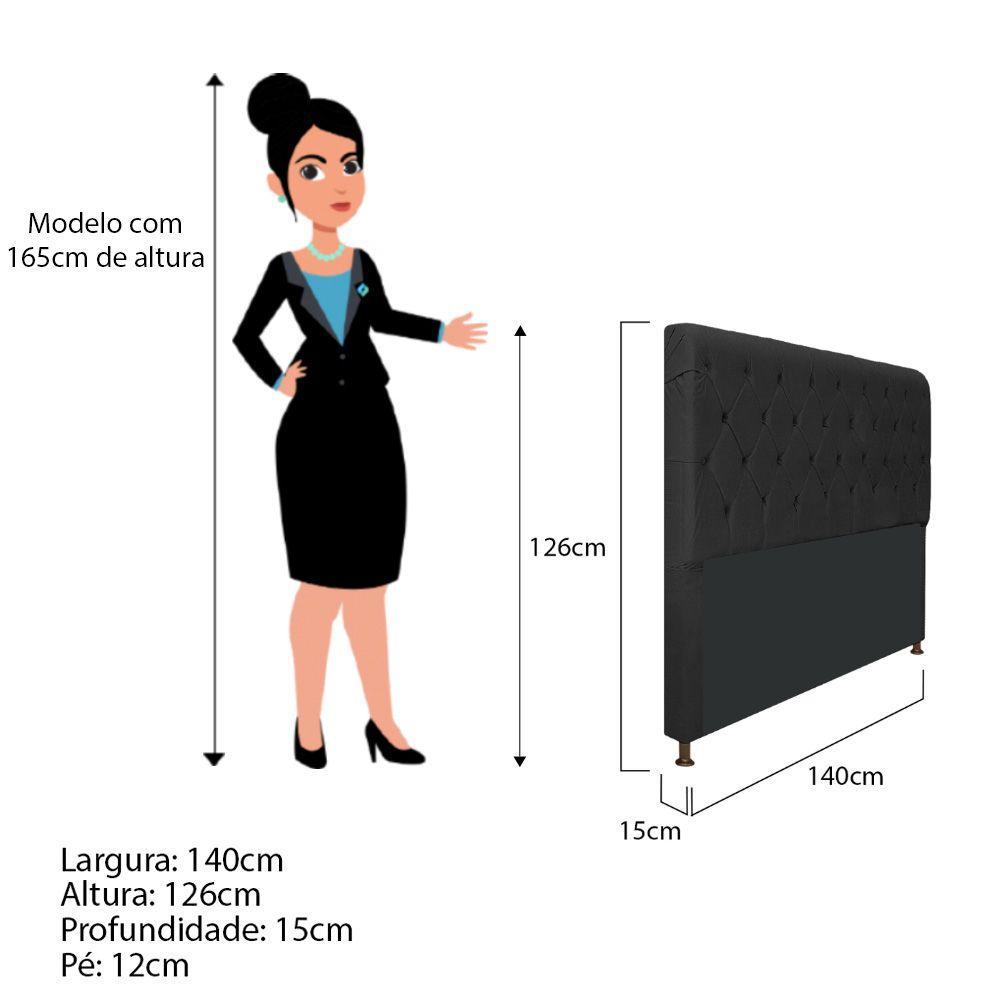 Cabeceira Cristal 140 Cm Casal Com Capitonê Suede Preto - 2
