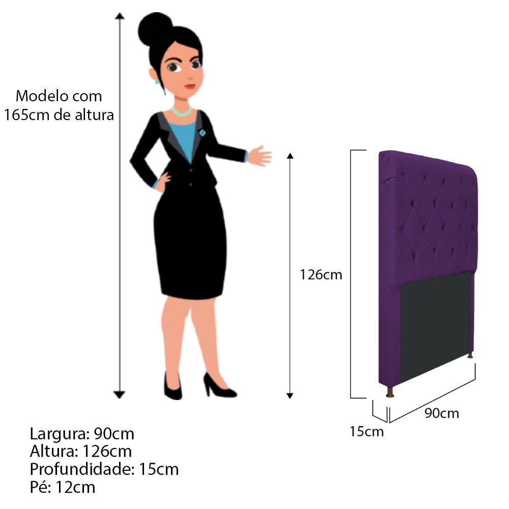 Cabeceira Cristal 90 Cm Solteiro Com Capitonê Suede Roxo - 2