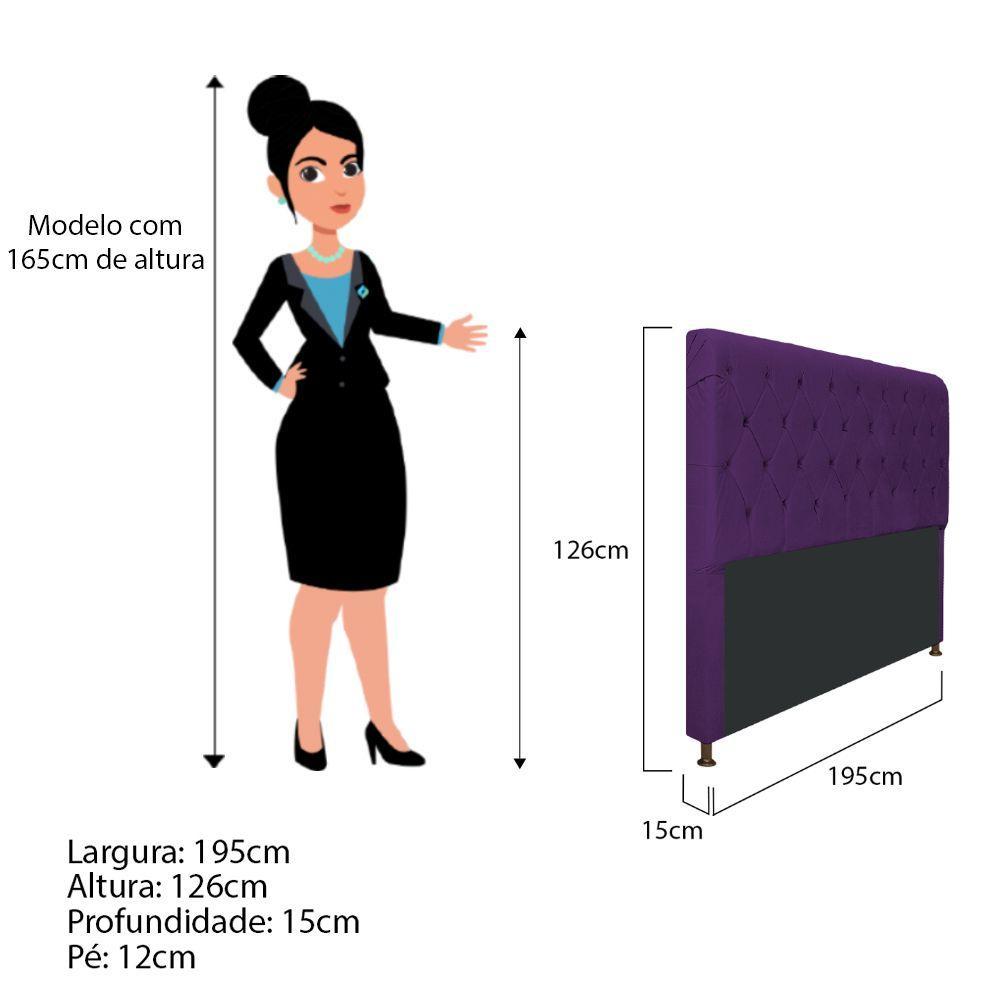 Cabeceira Cristal 195 Cm King Size Com Capitonê Suede Roxo - 2