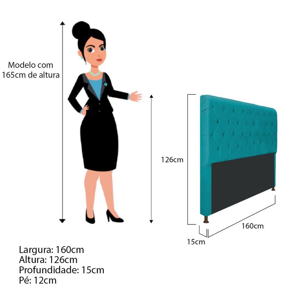 Cabeceira Cristal 195 Cm King Size Com Capitonê Suede Azul Turquesa - 1