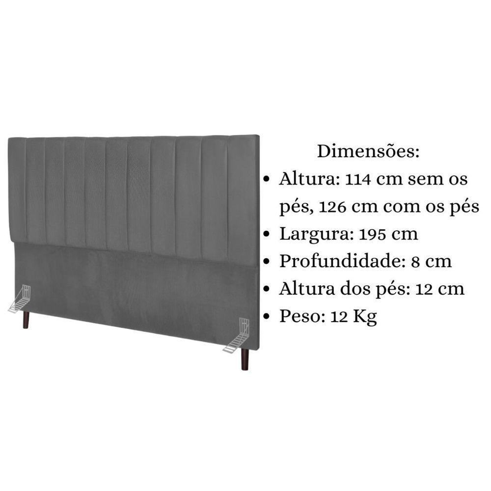 Cabeceira Cama Box King 195 Cm Carla Suede Cinza E Frame - 3