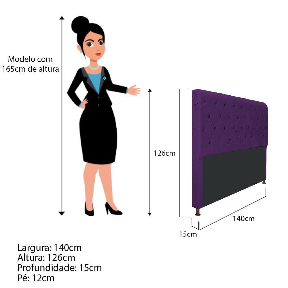 Cabeceira Cristal 140 Cm Casal Com Capitonê Suede Roxo - 2
