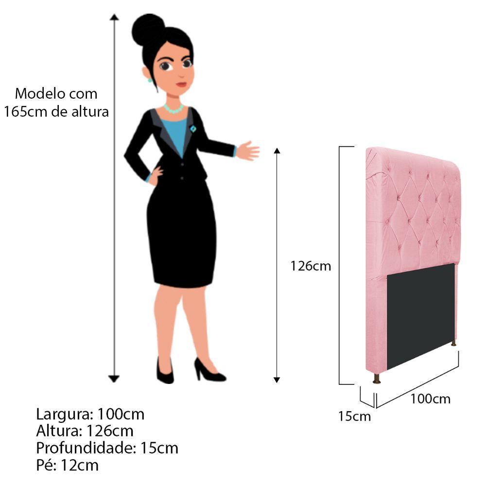 Cabeceira Cristal 100cm Solteiro C Capitonê Suede Rosa Bebê - 2