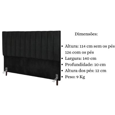 Cabeceira Cama Box Casal 140 Cm Carla Suede Preto E Frame