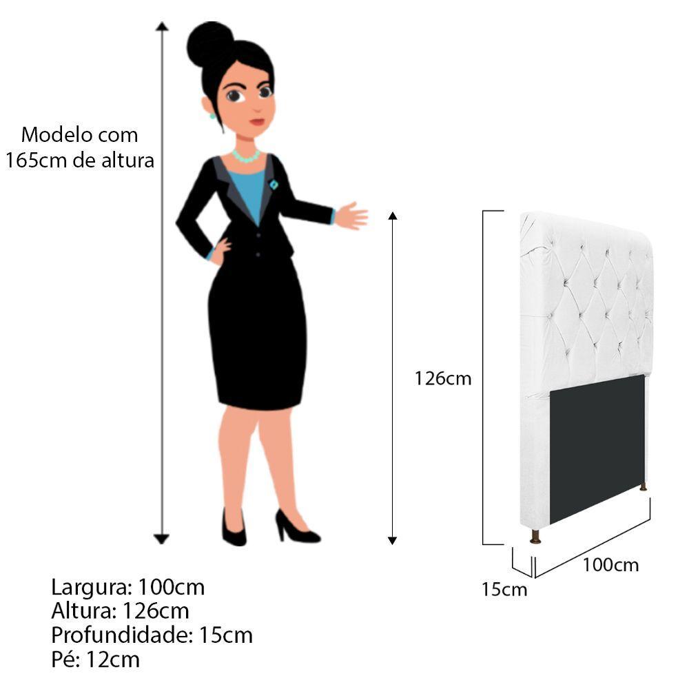 Cabeceira Cristal 100 Cm Solteiro Com Capitonê Suede Branco - 2