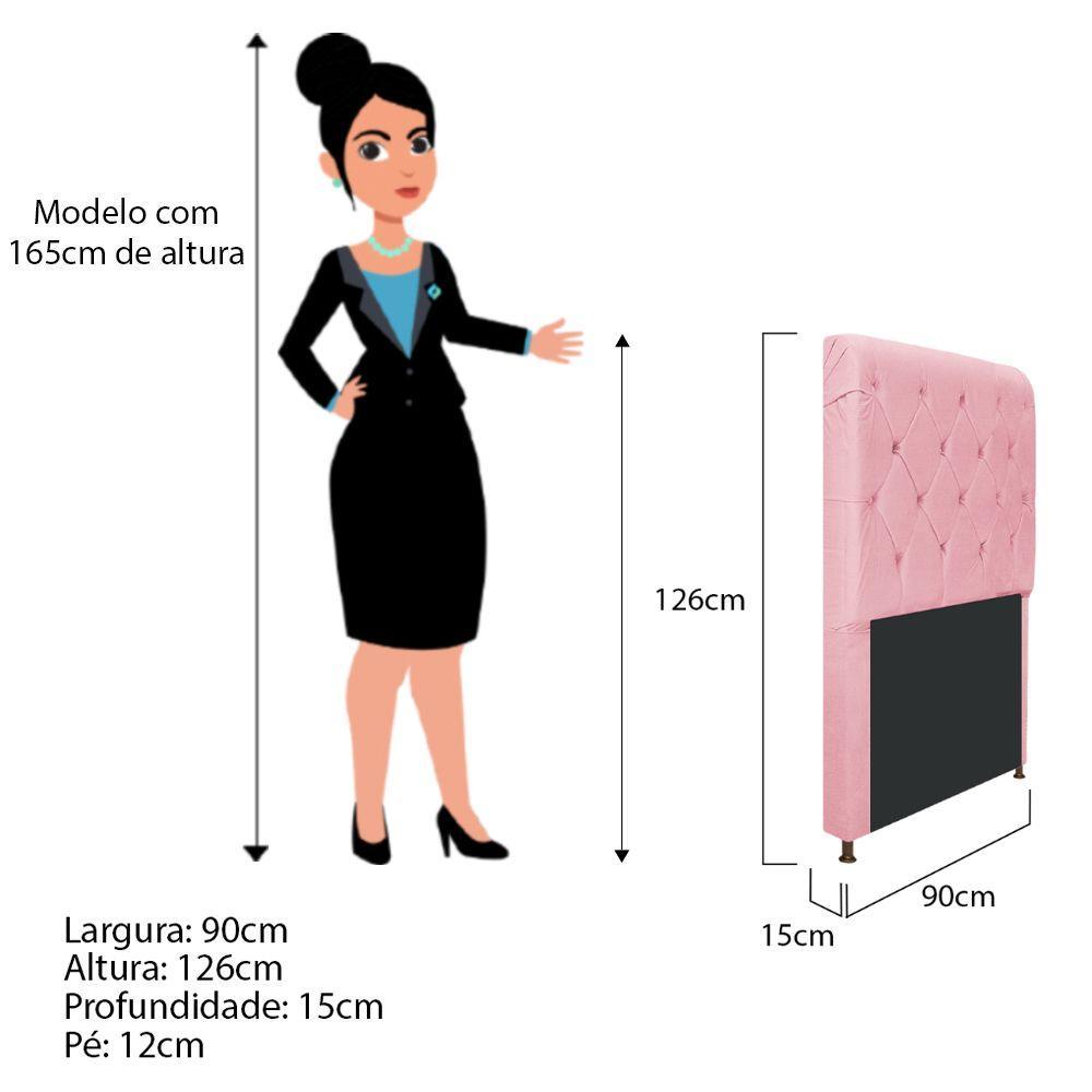 Cabeceira Cristal 90Cm Solteiro Com Capitonê Suede Rosa Bebê - 2
