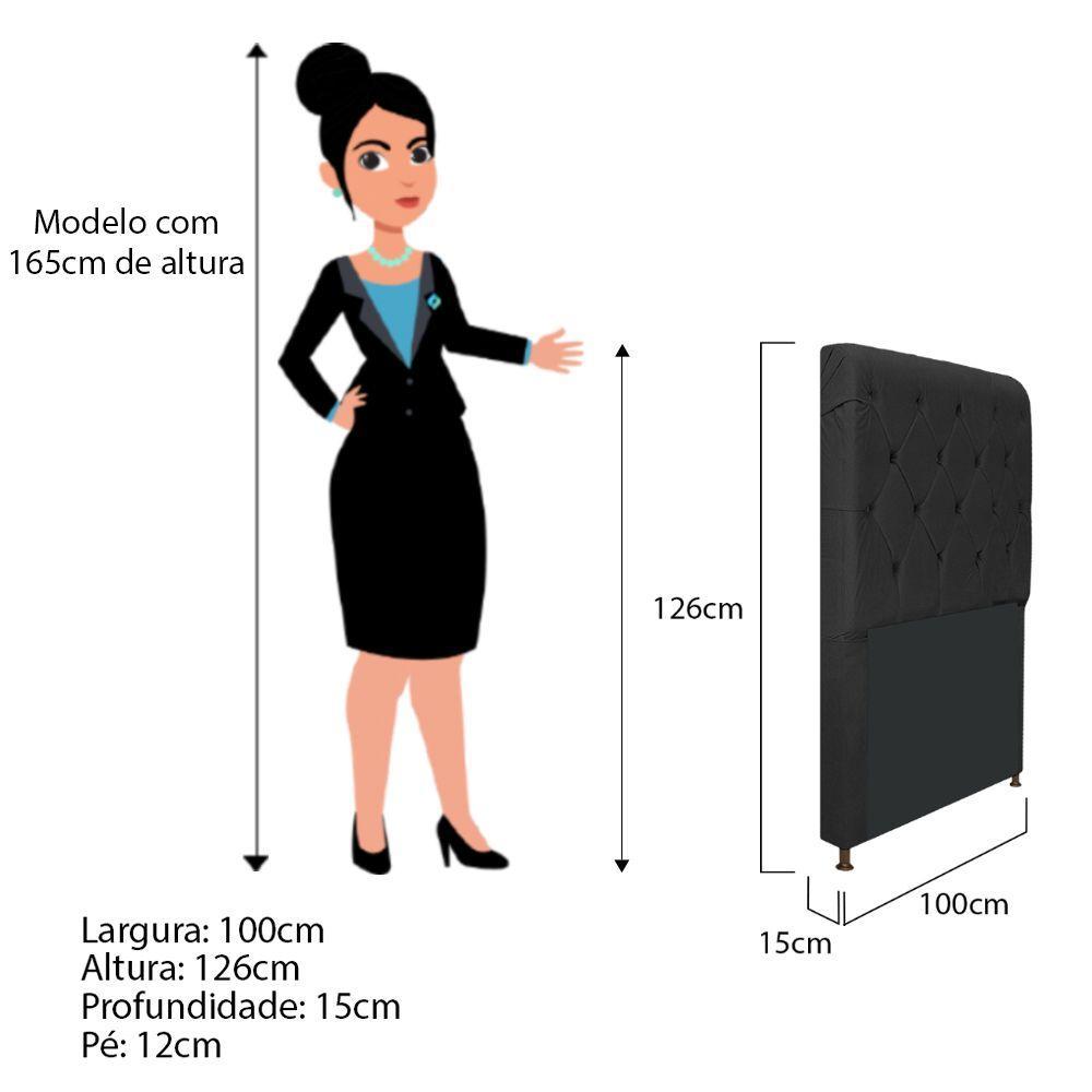 Cabeceira Cristal 100 Cm Solteiro Com Capitonê Suede Preto - 2