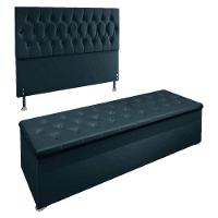 Kit Cabeceira E Calçadeira Baú Casal 1,40m Madrid Suede Azul Marinho - Pallazio - 1