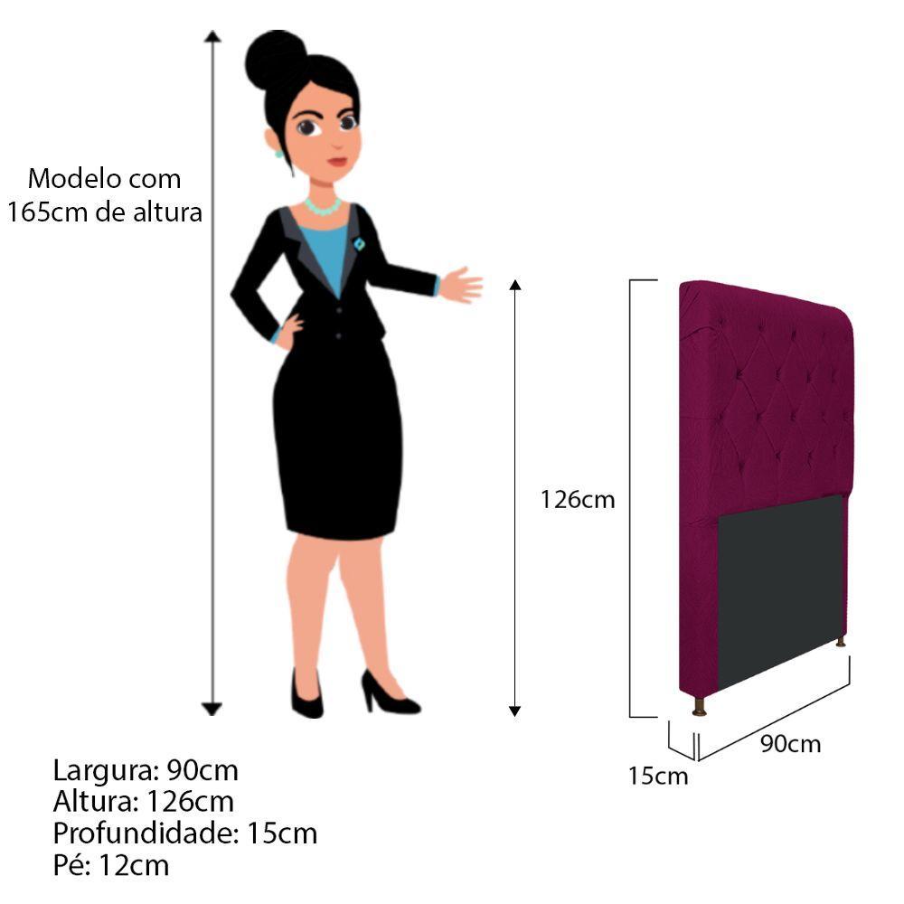 Cabeceira Cristal 90 Cm Solteiro Com Capitonê Suede Bordô - 2