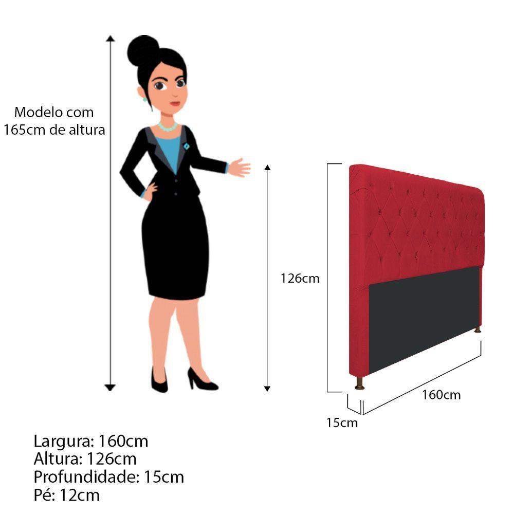 Cabeceira Cristal 160 Cm Queen Size Com Capitonê Suede Vermelho - 2