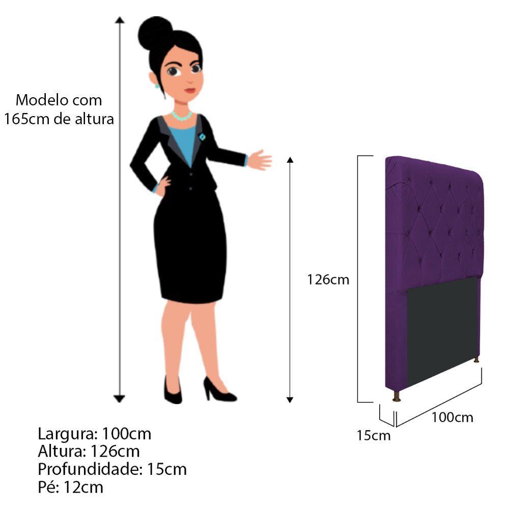 Cabeceira Cristal 100 Cm Solteiro Com Capitonê Suede Roxo - 2