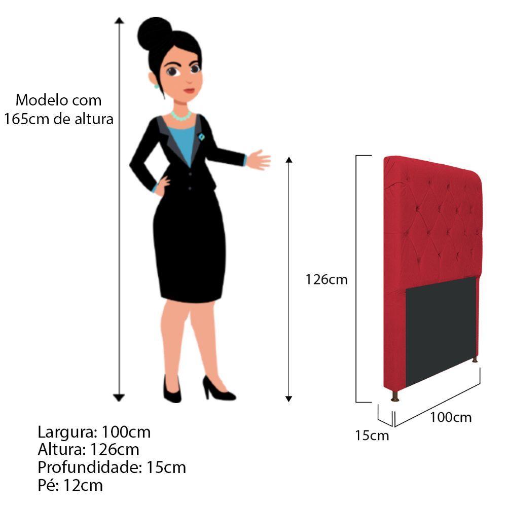 Cabeceira Cristal 100 Cm Solteiro C Capitonê Suede Vermelho - 2