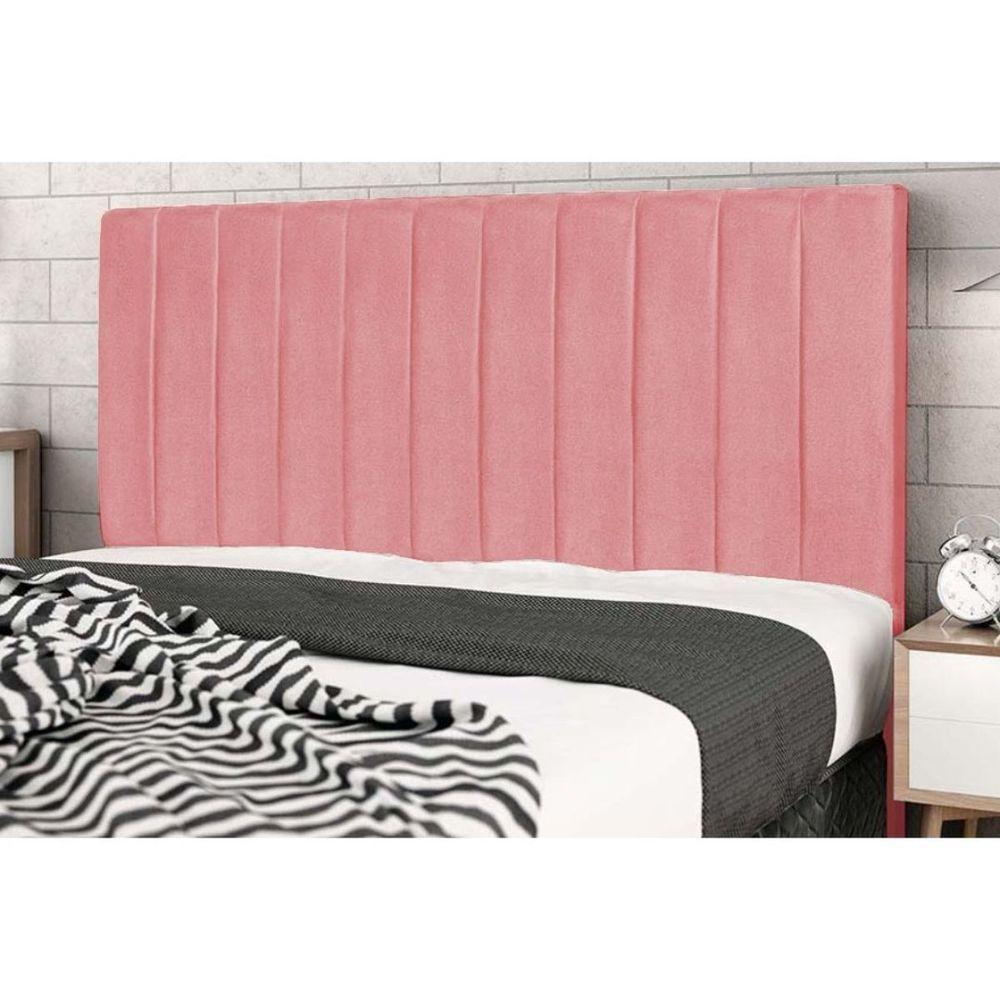 Cabeceira Cama Box King 195 Cm Carla Suede Rosa E Frame - 1