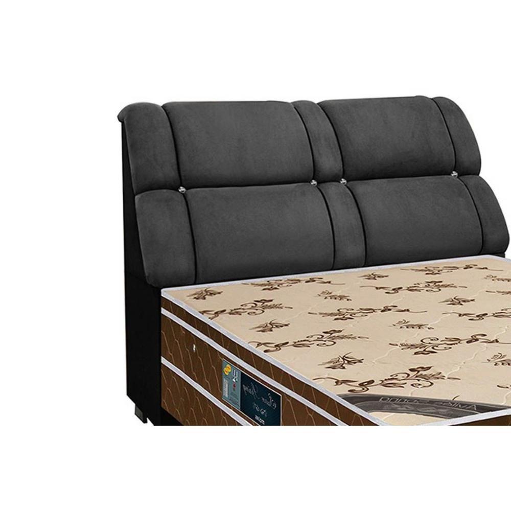 Cabeceira Cama Box Estofada Casal Casal Imperador Suede Cinza/Negro - Simbal - 1