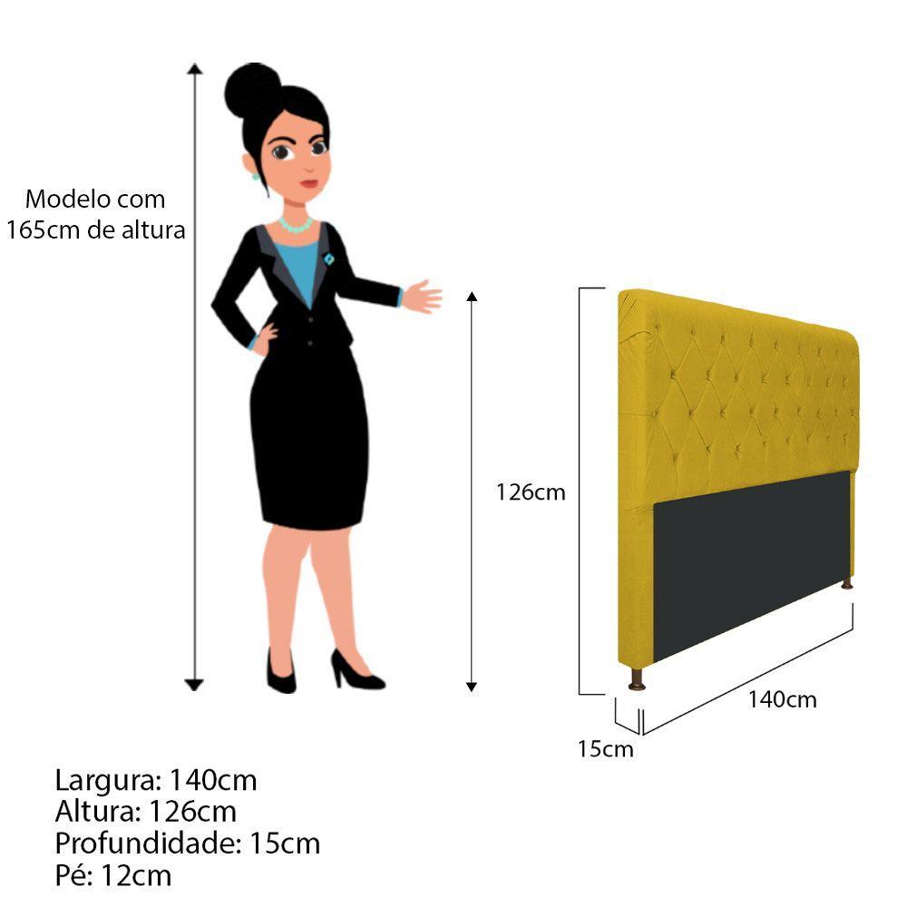 Cabeceira Cristal 140 Cm Casal Com Capitonê Suede Amarelo - 2