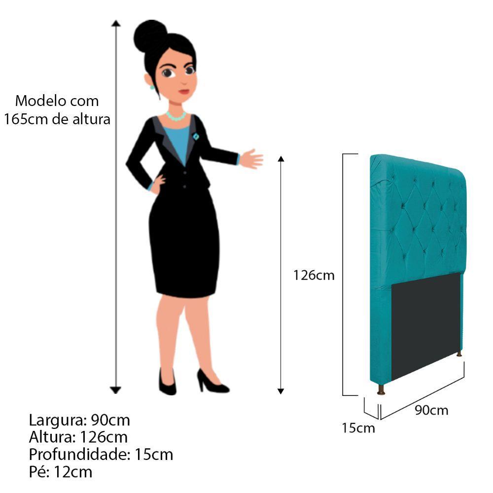 Cabeceira Cristal 90 Cm Solteiro Com Capitonê Suede Azul Turquesa - 2