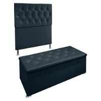 Kit Cabeceira E Calçadeira Baú Solteiro 0,90m Madrid Suede - Pallazio Cor Azul Marinho - 1