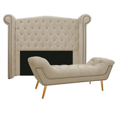Kit Cabeceira Calçadeira Veneza 140cm Bege