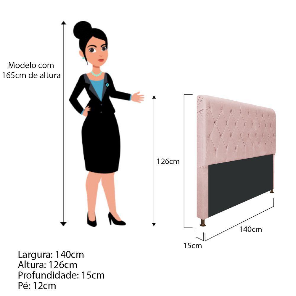 Cabeceira Cristal 140 Cm Casal Com Capitonê Suede Rosê - 2