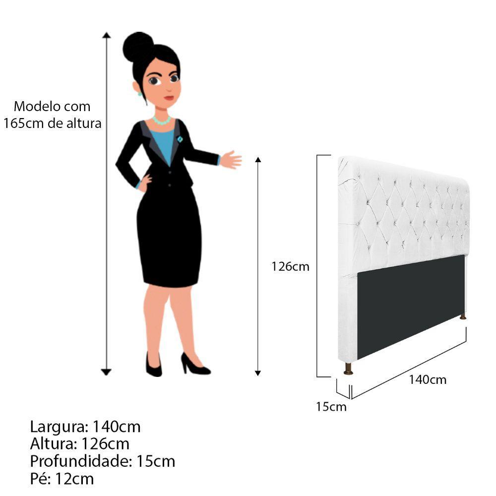 Cabeceira Cristal 140 Cm Casal Com Capitonê Suede Branco - 2