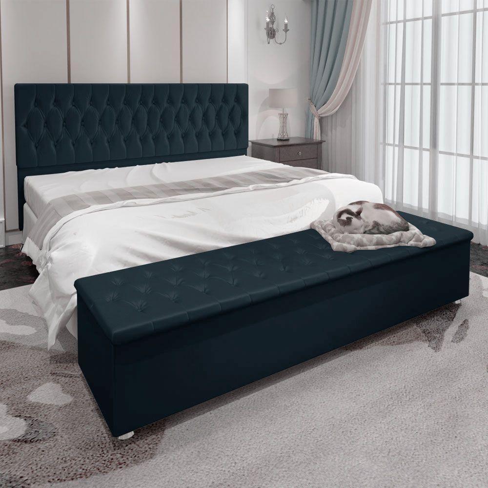 Kit Cabeceira E Calçadeira Baú King 1,95m Madrid Suede - Pallazio Cor Azul Marinho - 4