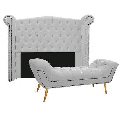 Kit Cabeceira Calçadeira Veneza 195cm Suede Branco