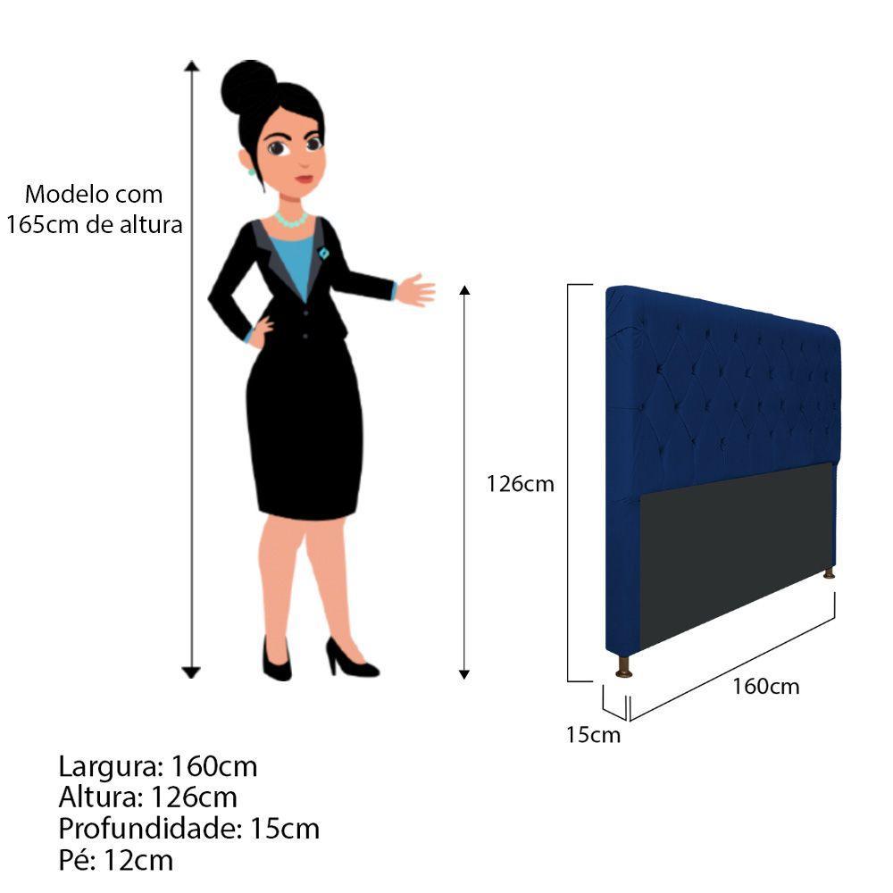 Cabeceira 195 Cm King Size Com Capitonê Suede Azul Marinho - 2