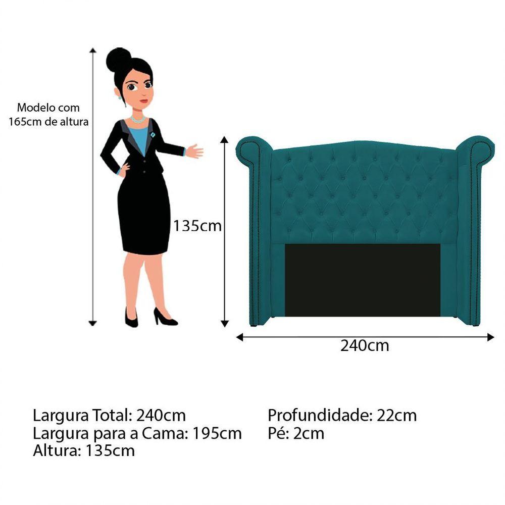 Kit Cabeceira Calçadeira Veneza 195cm Suede Azul Turquesa - 2