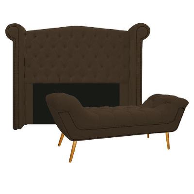 Kit Cabeceira Calçadeira Veneza 195cm Suede Marrom