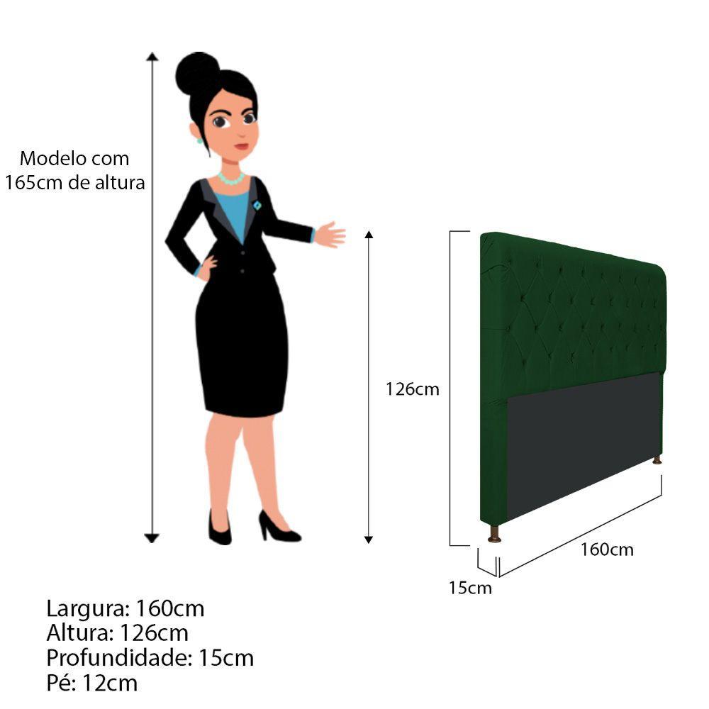 Cabeceira Cristal 160 Cm Queen Size Com Capitonê Suede Verde - 2