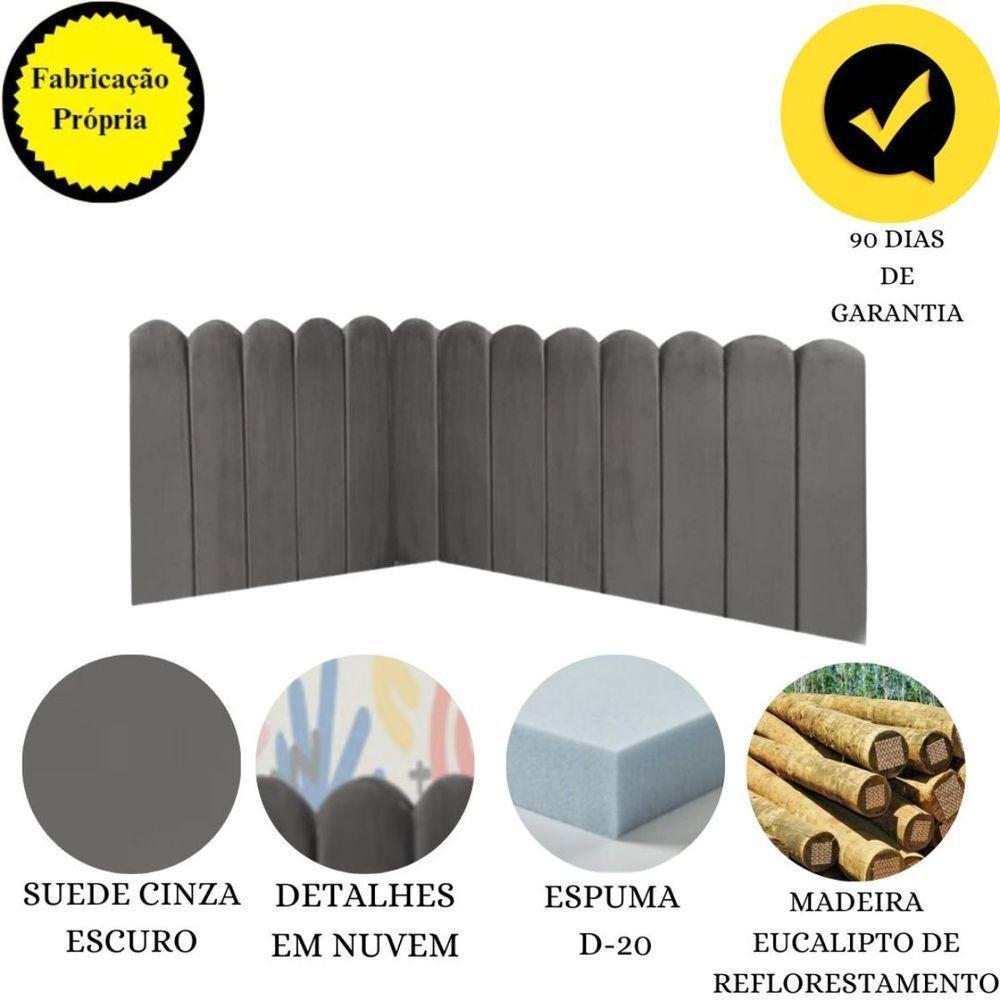 Cabeceira Painel Cama Solteiro Box Nuvem Suede Sandy 90 Cm :cinza Escuro - 6
