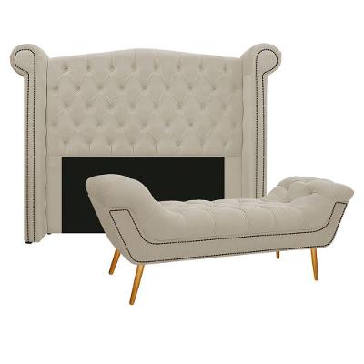 Kit Cabeceira Calçadeira Veneza 140cm Suede Bege