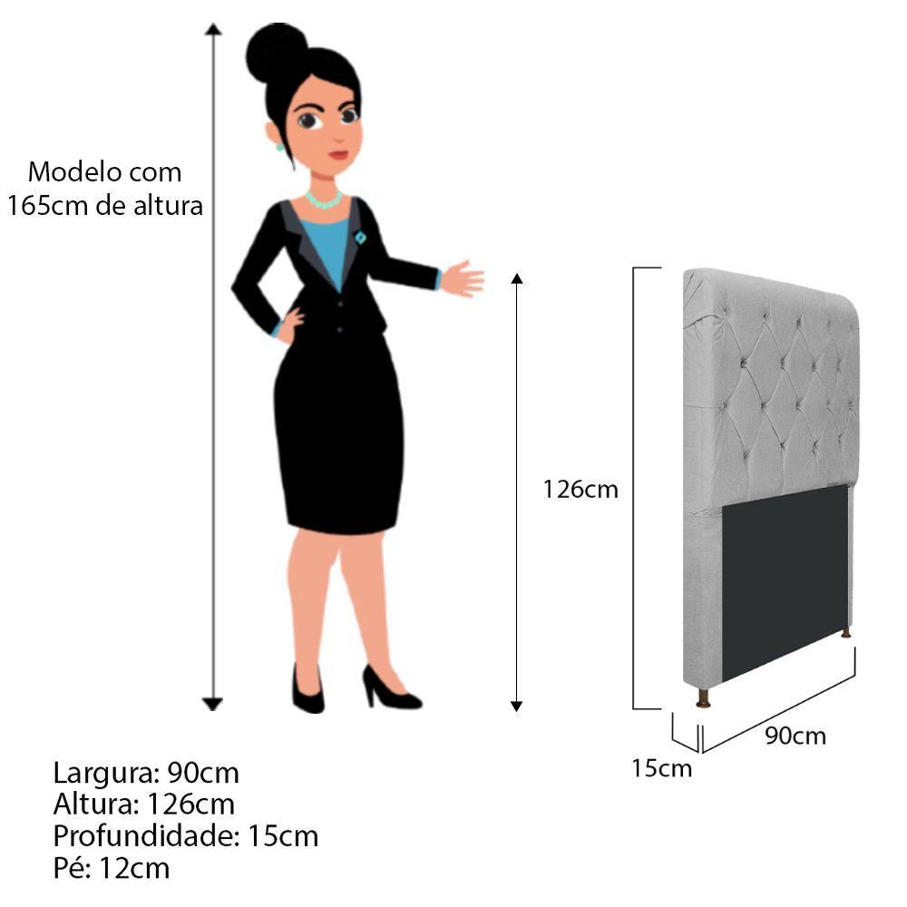 Cabeceira Cristal 90 Cm Solteiro Com Capitonê Suede Cinza - 2