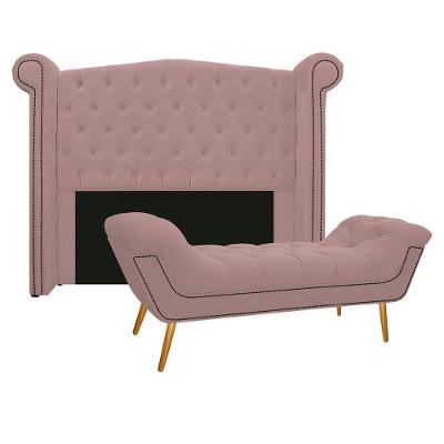 Kit Cabeceira Calçadeira Veneza 140cm Suede Rosê