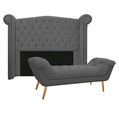 Kit Cabeceira Calçadeira Veneza 195cm Suede Cinza