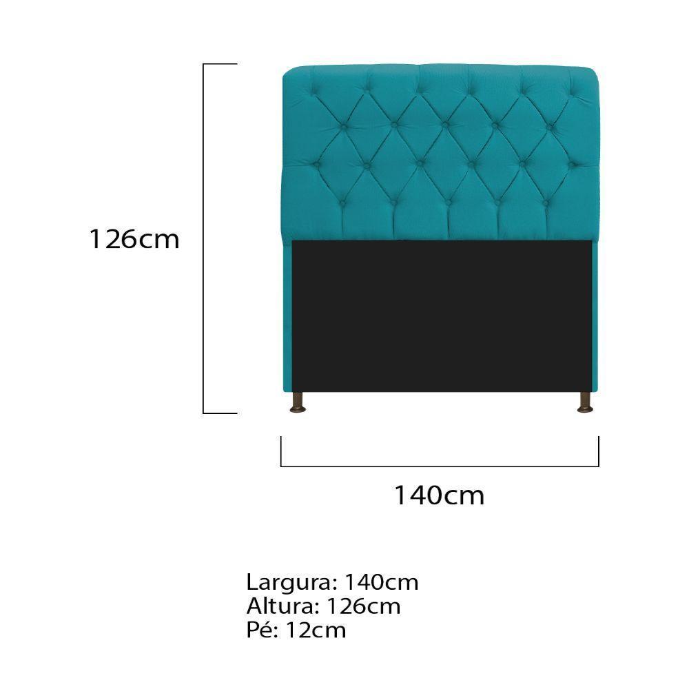 Cabeceira Estofada Lady 140 Cm Solteiro Com Capitonê Suede - Doce Sonho Móveis Azul Turquesa - 2