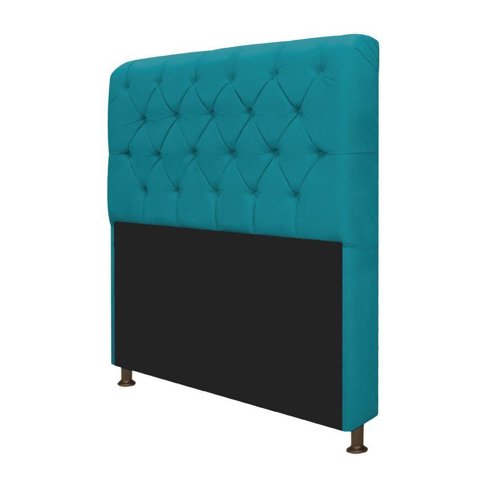 Cabeceira Estofada Lady 140 Cm Solteiro Com Capitonê Suede - Doce Sonho Móveis Azul Turquesa - 3