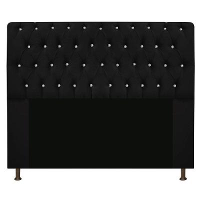 Cabeceira Estofada Lady Com Strass 195 Cm Queen Size Suede - Doce Sonho Móveis Preto