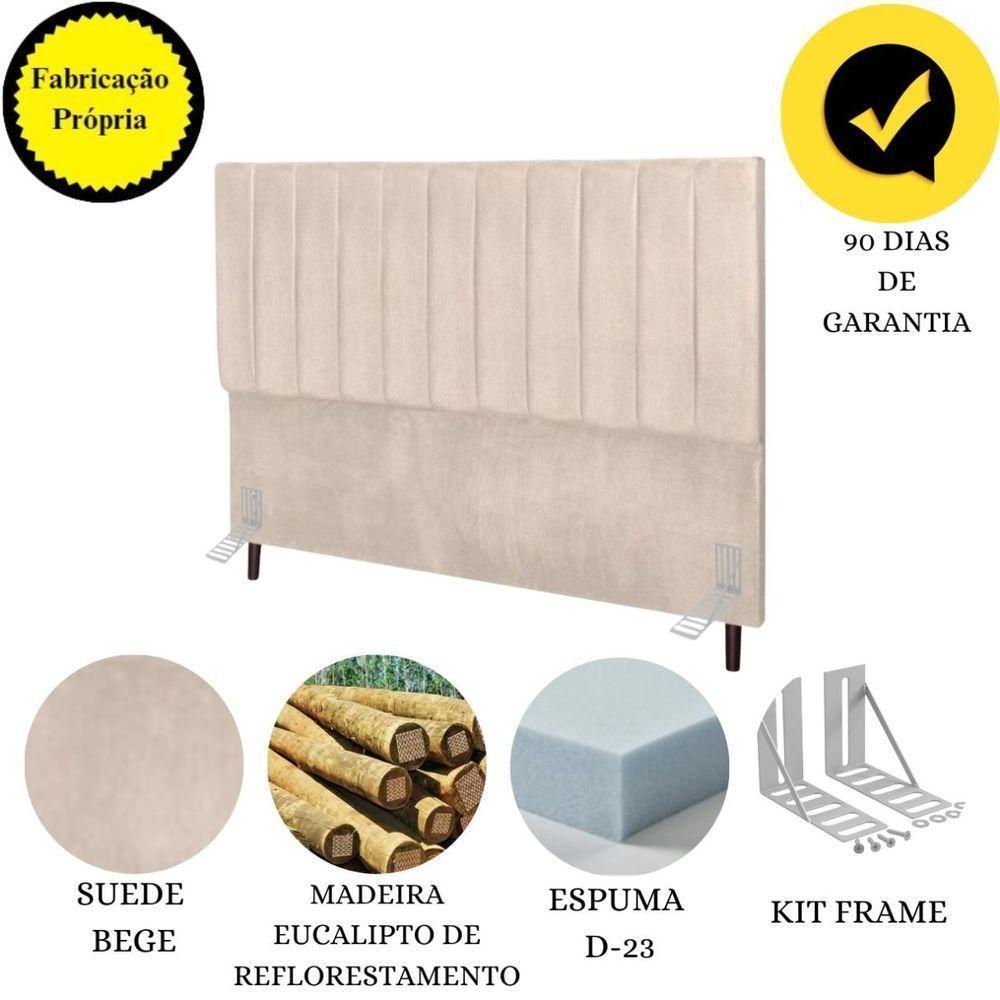 Cabeceira Cama Box Queen 160cm Carla Suede Bege E Frame - 7