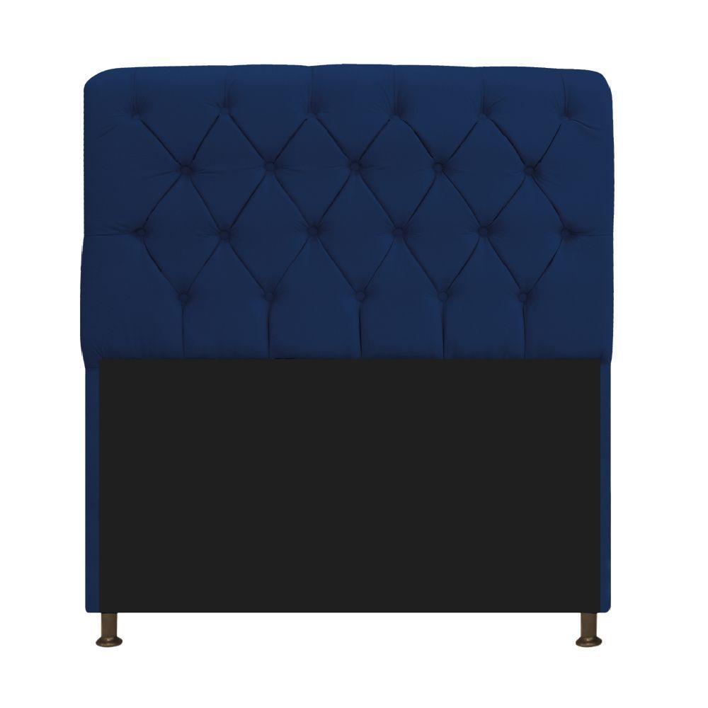 Cabeceira Estofada Lady 140 Cm Solteiro Com Capitonê Suede - Doce Sonho Móveis Azul Marinho - 1