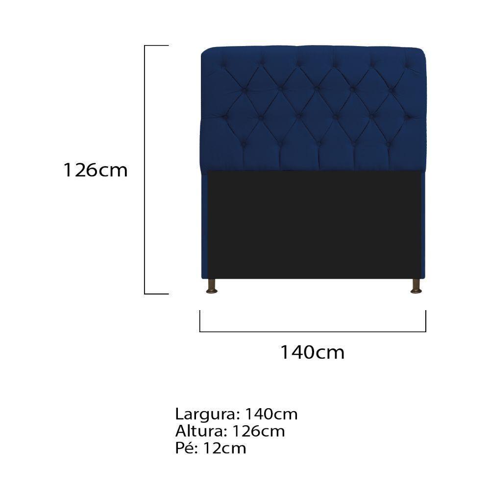 Cabeceira Estofada Lady 140 Cm Solteiro Com Capitonê Suede - Doce Sonho Móveis Azul Marinho - 2