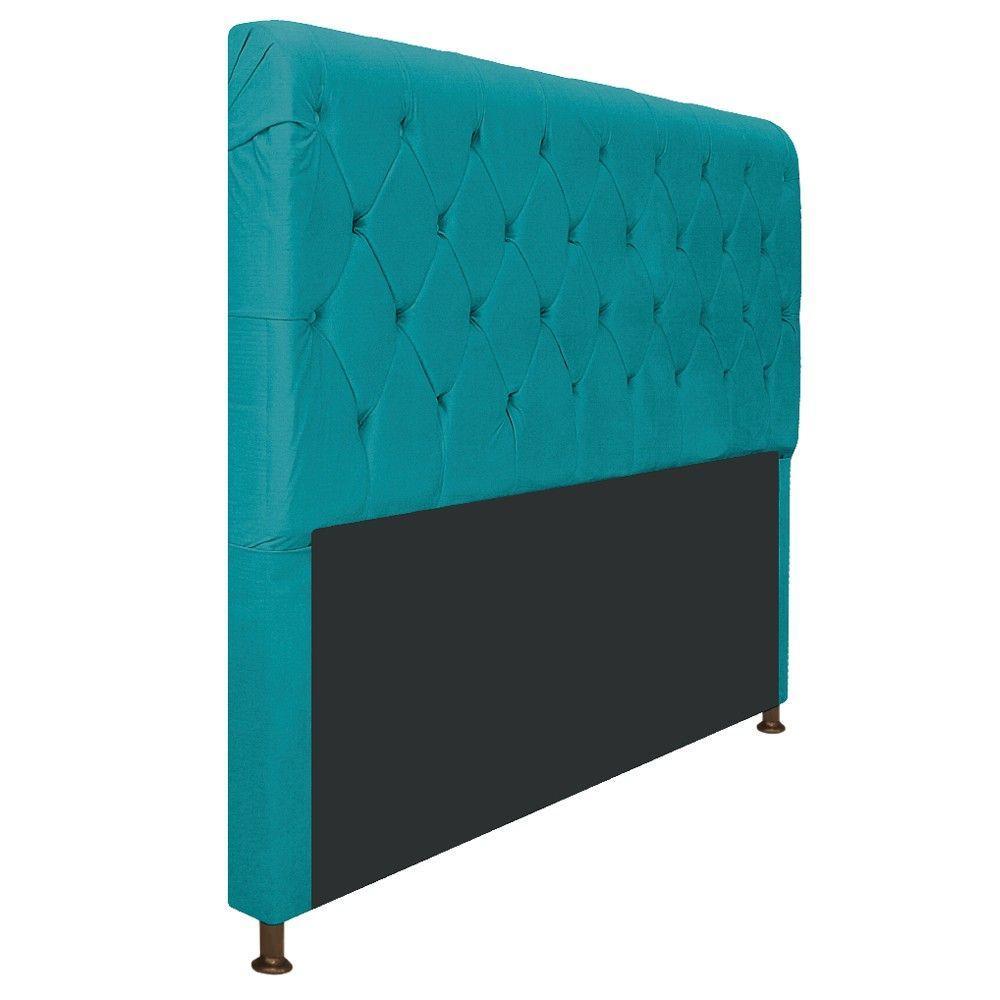 Cabeceira Cristal 140Cm Casal C Capitonê Suede Azul Turquesa - 3