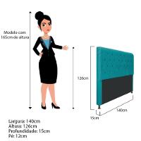 Cabeceira Cristal 140Cm Casal C Capitonê Suede Azul Turquesa - 2