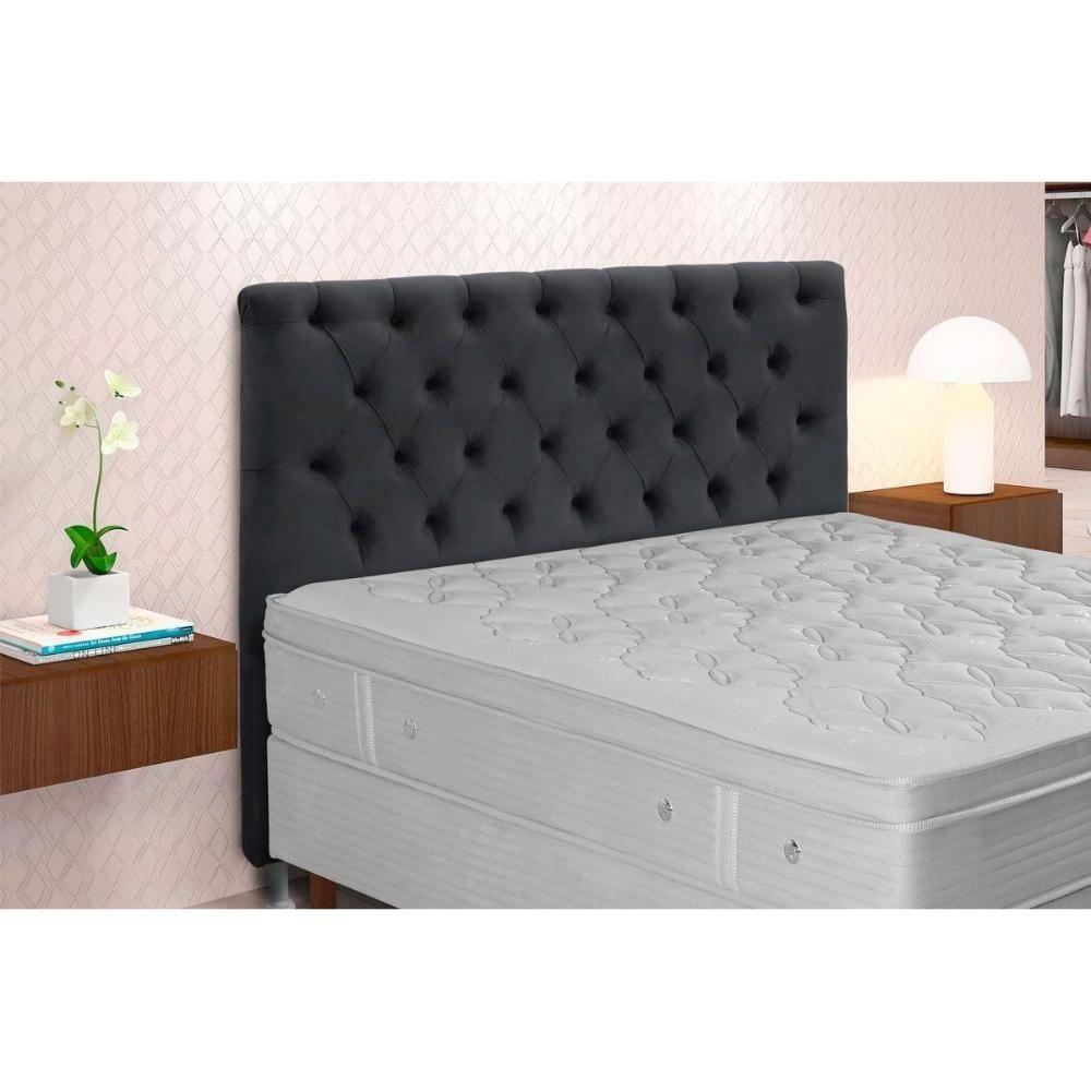 Cabeceira Cama Box Estofada Casal Casal Embaixatriz Plus Suede Cinza - Simbal - 1